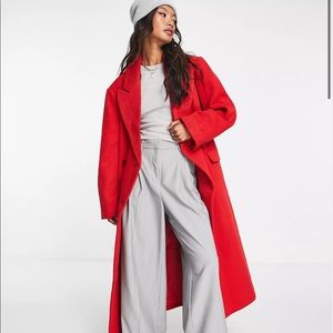 Asos Design twill dad wool mix coat in red